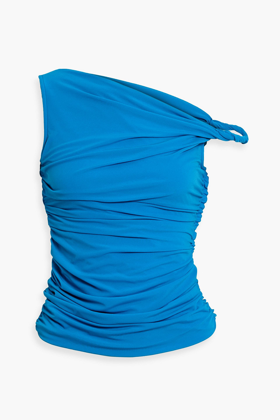 Helmut Lang One-shoulder Ruched Crepe Top In Azure