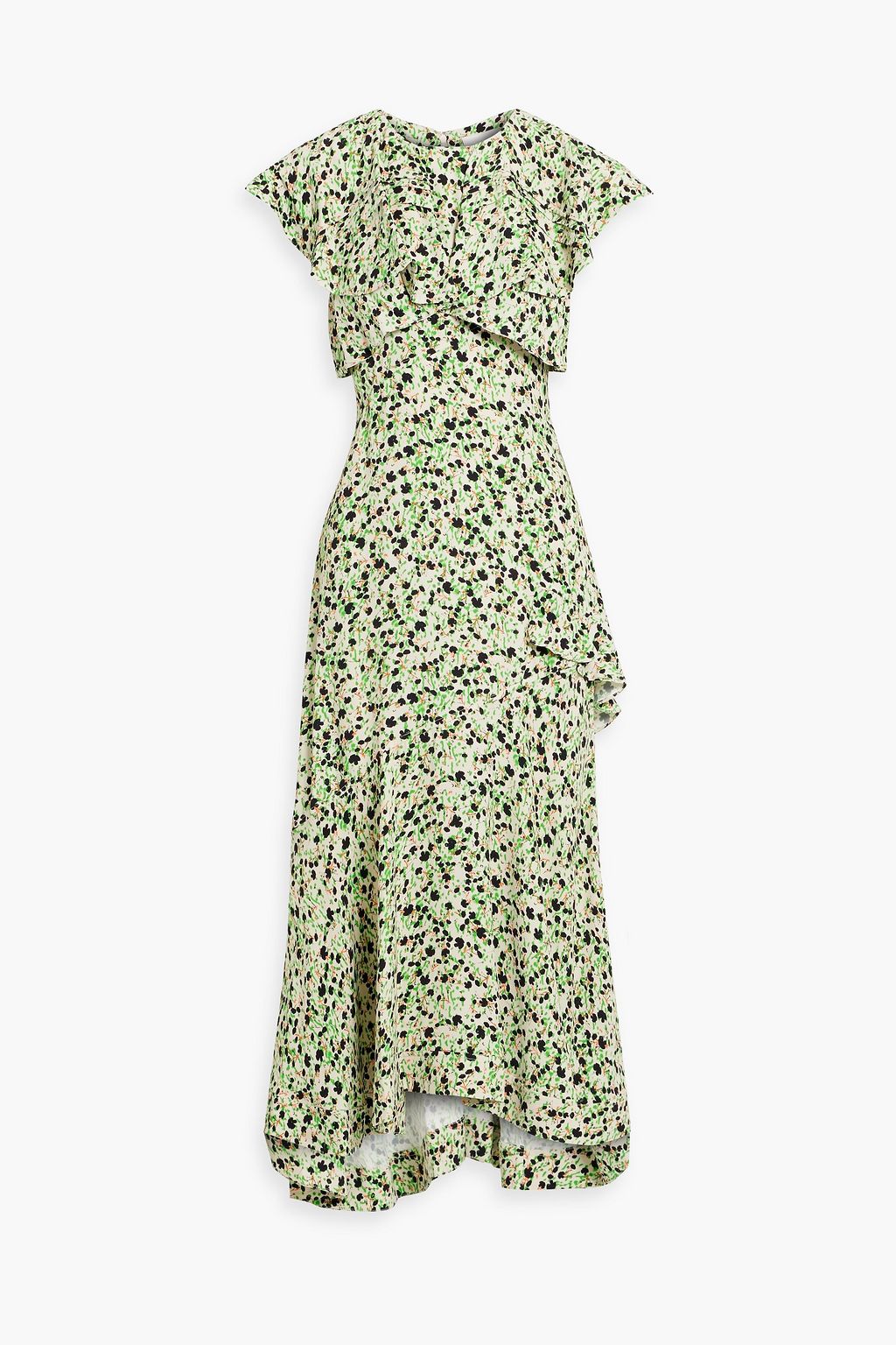 Ruffled floral print crepe midi dress green US 00
