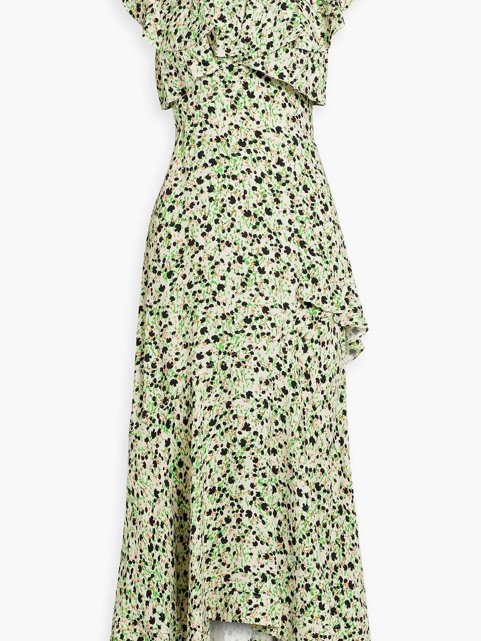 ruffled floral-print crepe midi dress