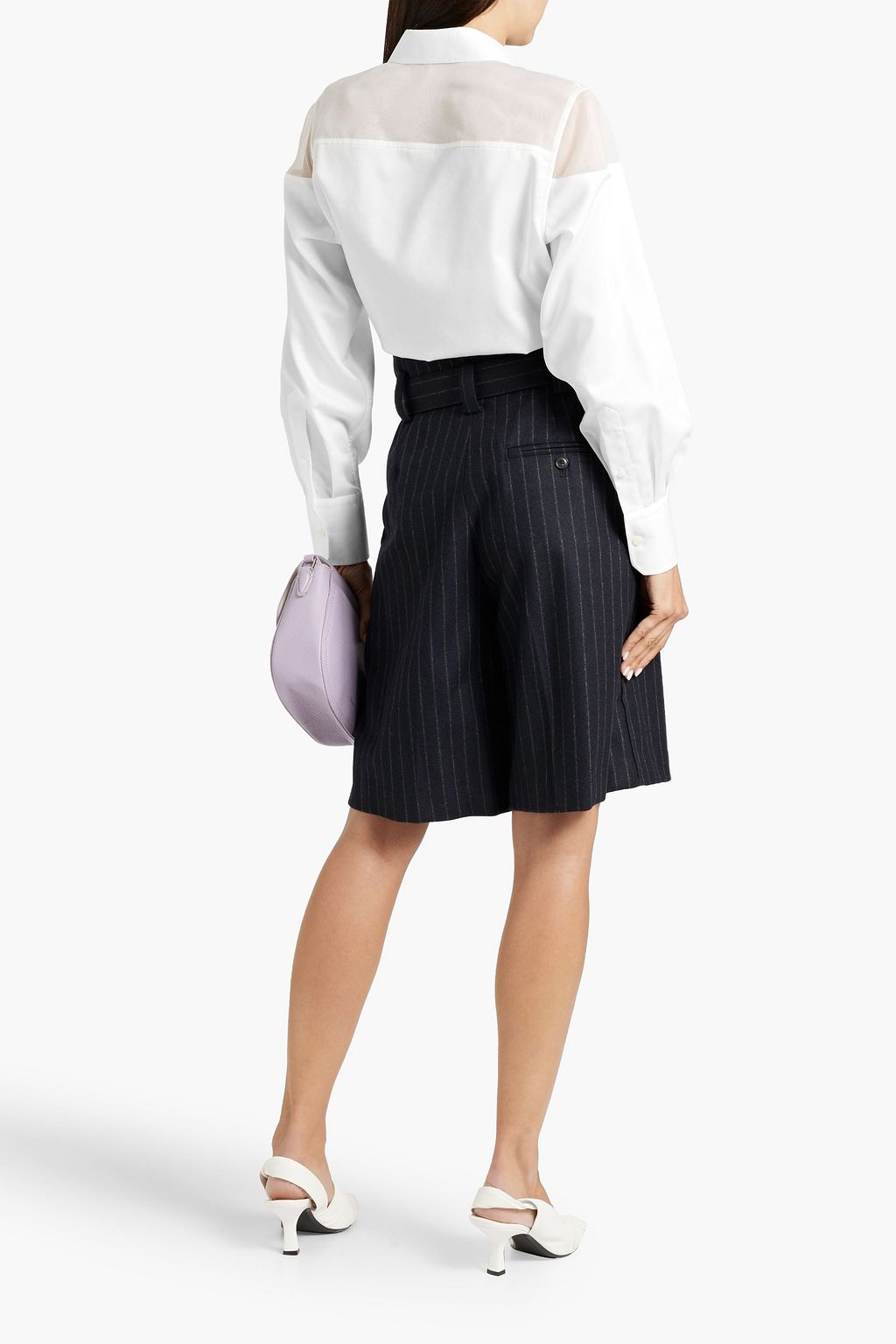 3.1 PHILLIP LIM Belted pinstriped wool-blend shorts