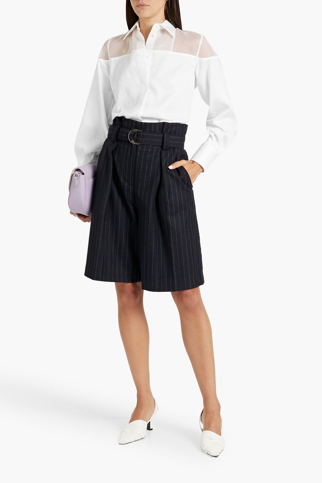 3.1 PHILLIP LIM Belted pinstriped wool-blend shorts