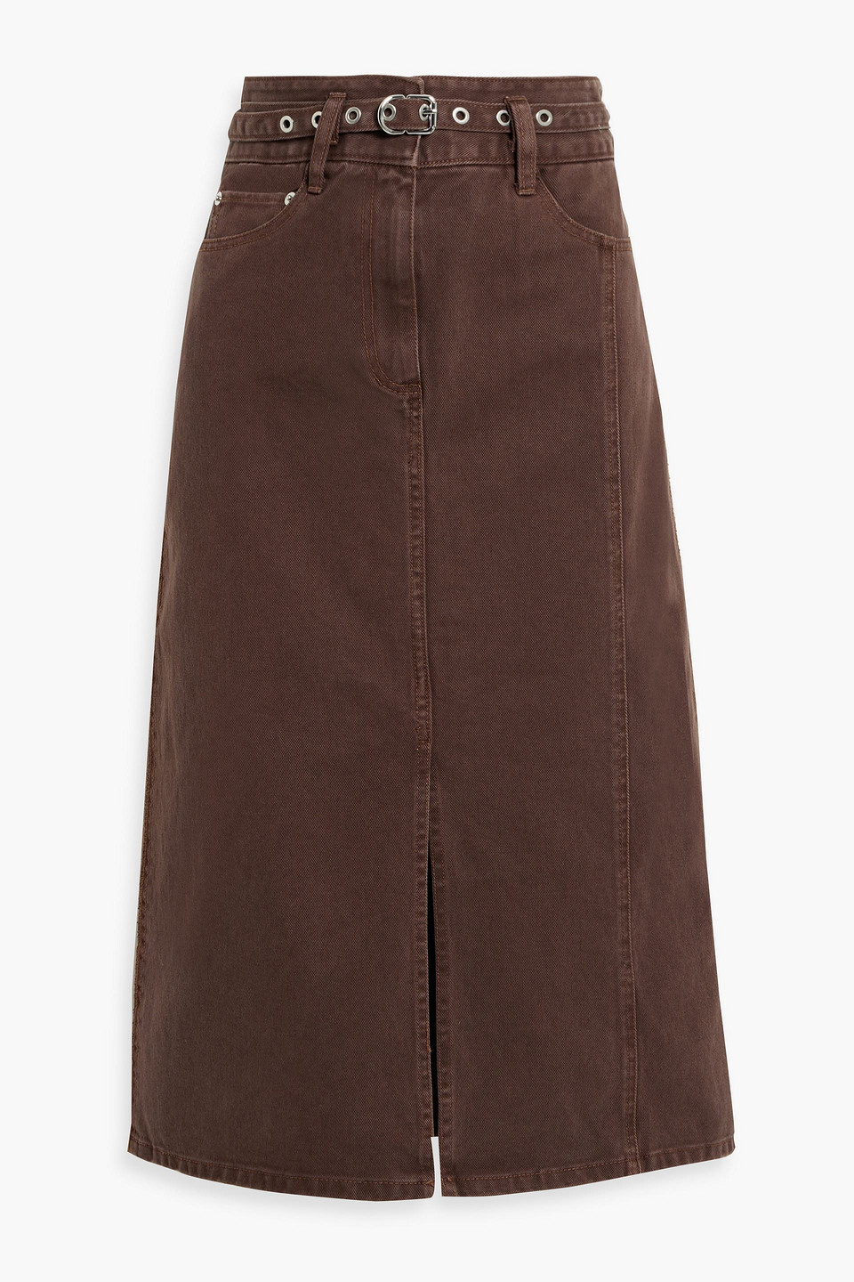 3.1 Phillip Lim Belted Denim Midi Skirt In Chocolate