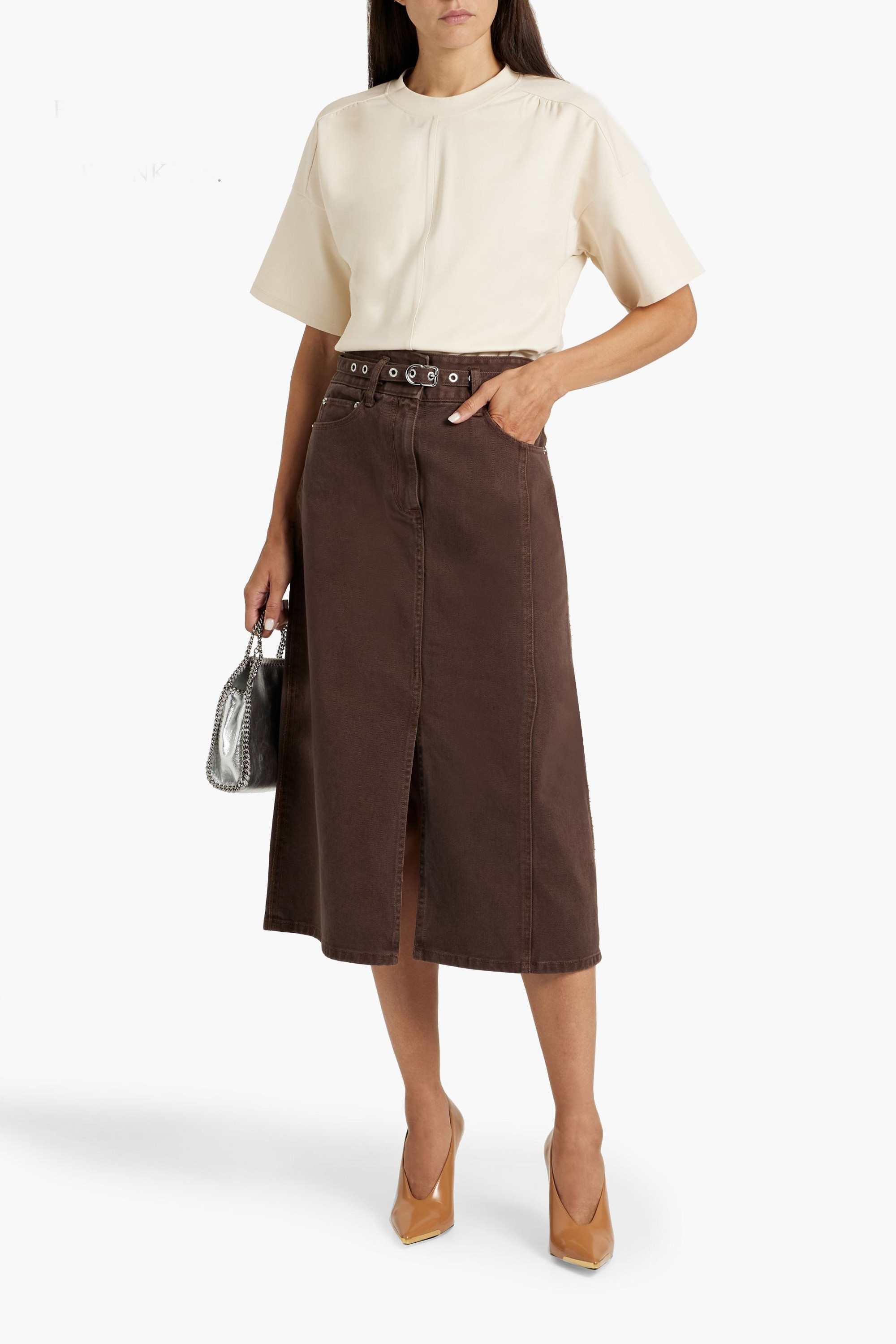 3.1 Phillip Lim Belted denim midi skirt