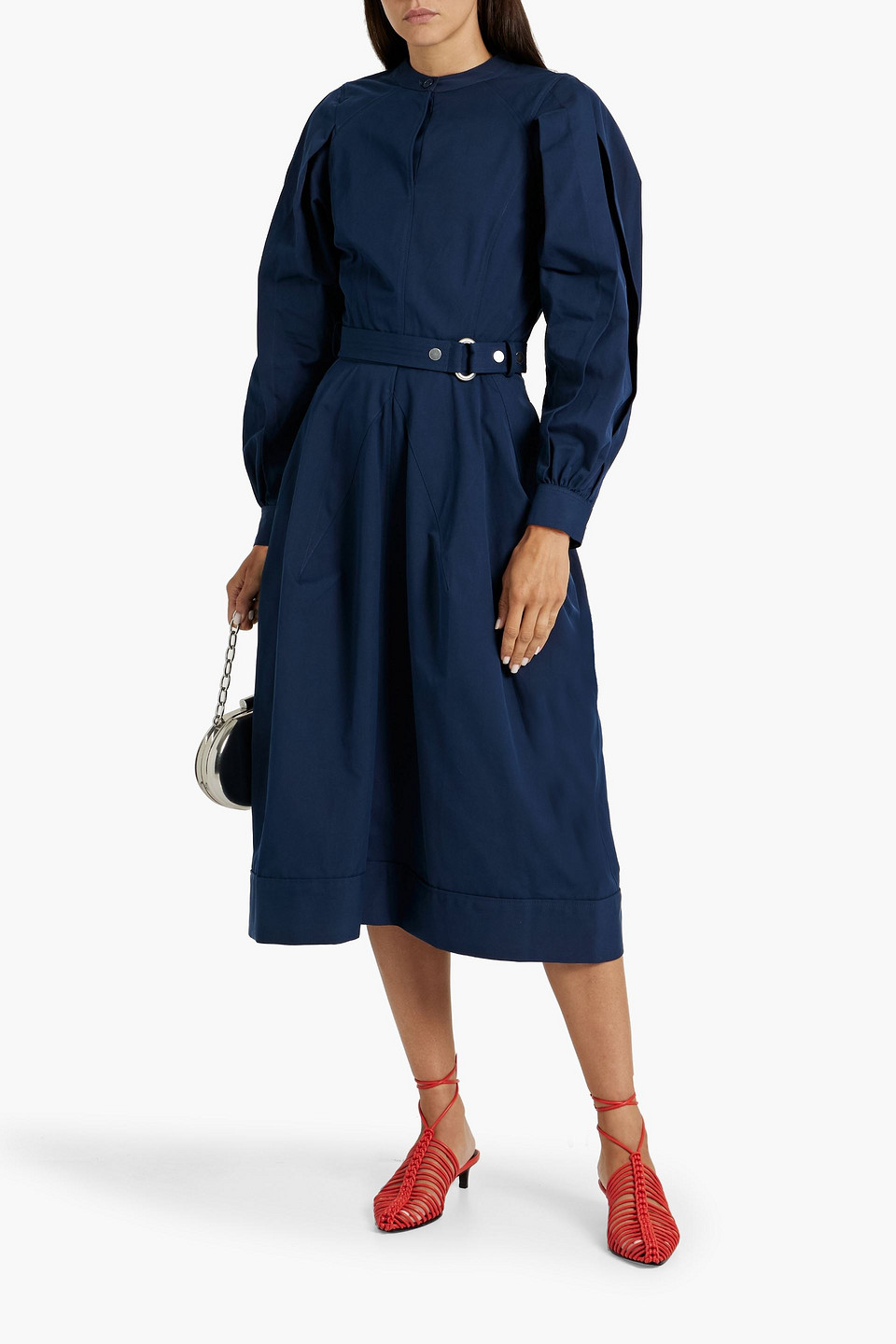 3.1 Phillip Lim Belted Cotton Oxford Midi Dress In Navy