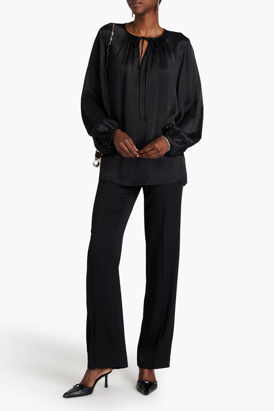 DIANE VON FURSTENBERG FREDDIE GATHERED SATIN-CREPE BLOUSE