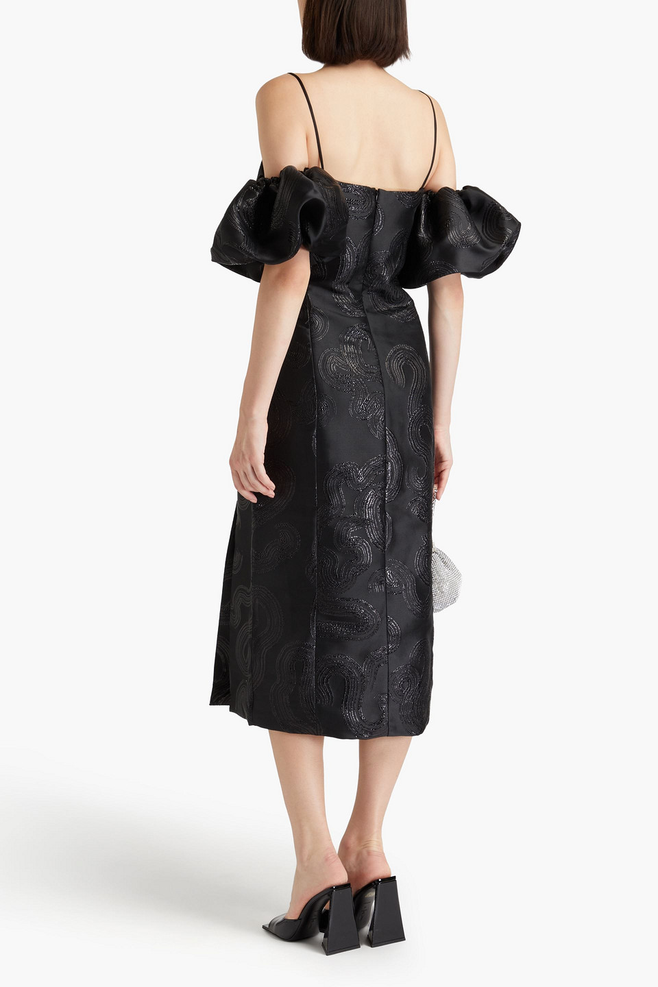  Stine Goya - Ditta Midikleid Aus Glänzendem Jacquard Mit Metallic-effekt Und Cut-outs - Schwarz - Xxs 
