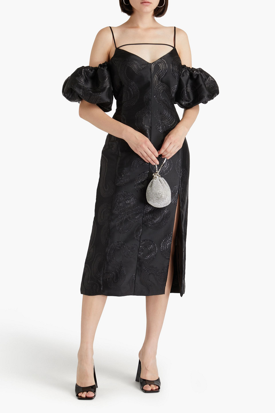  Stine Goya - Ditta Midikleid Aus Glänzendem Jacquard Mit Metallic-effekt Und Cut-outs - Schwarz - Xxs 