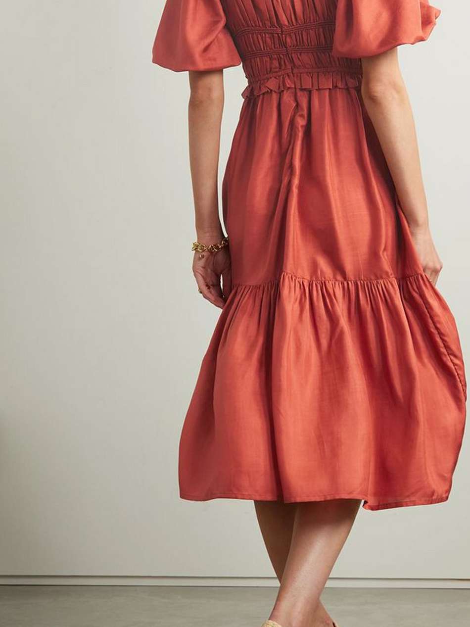 kyle gathered corded silk-satin midi dress