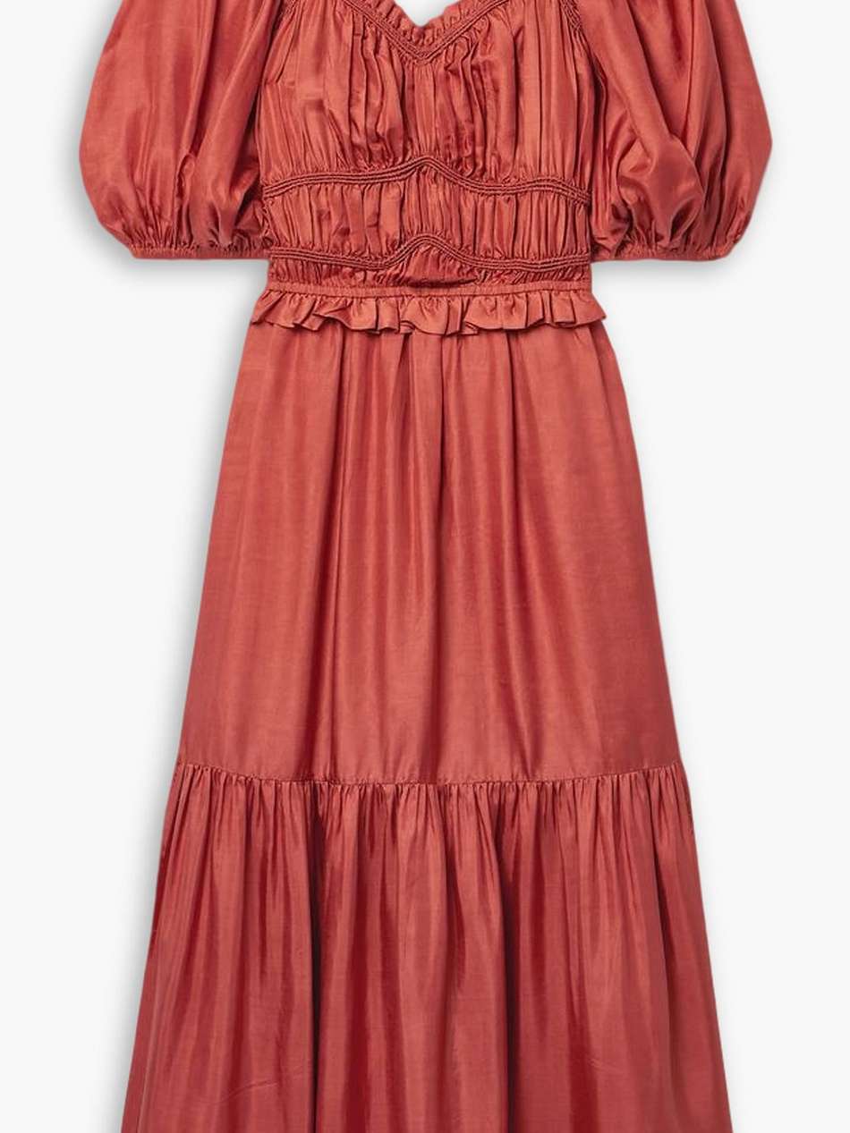 kyle gathered corded silk-satin midi dress