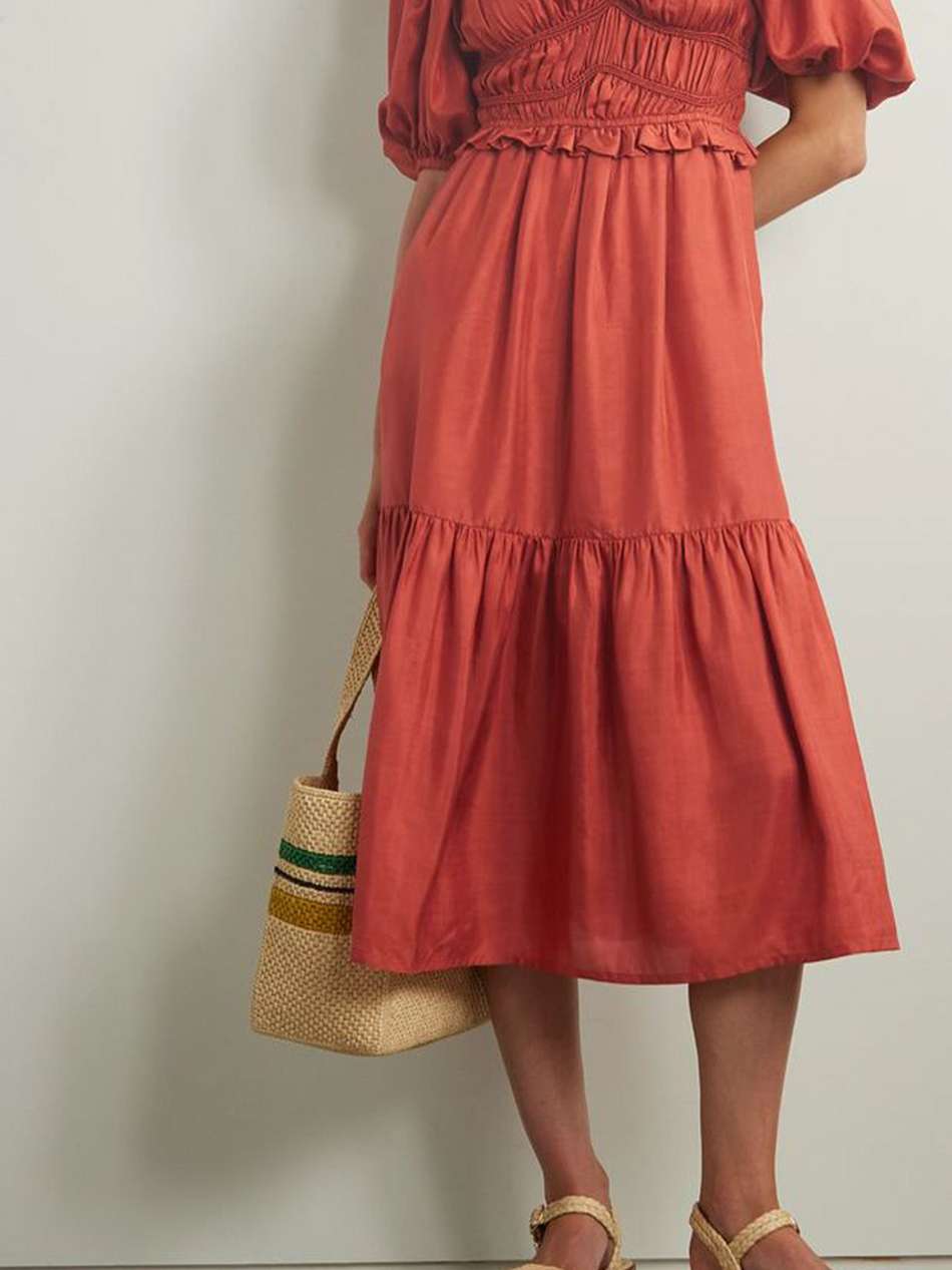 kyle gathered corded silk-satin midi dress