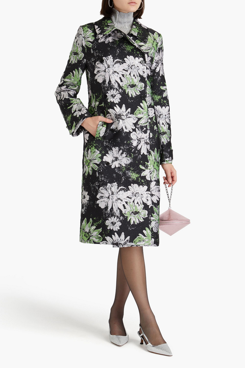 STINE GOYA WESSI DOUBLE-BREASTED METALLIC BROCADE COAT
