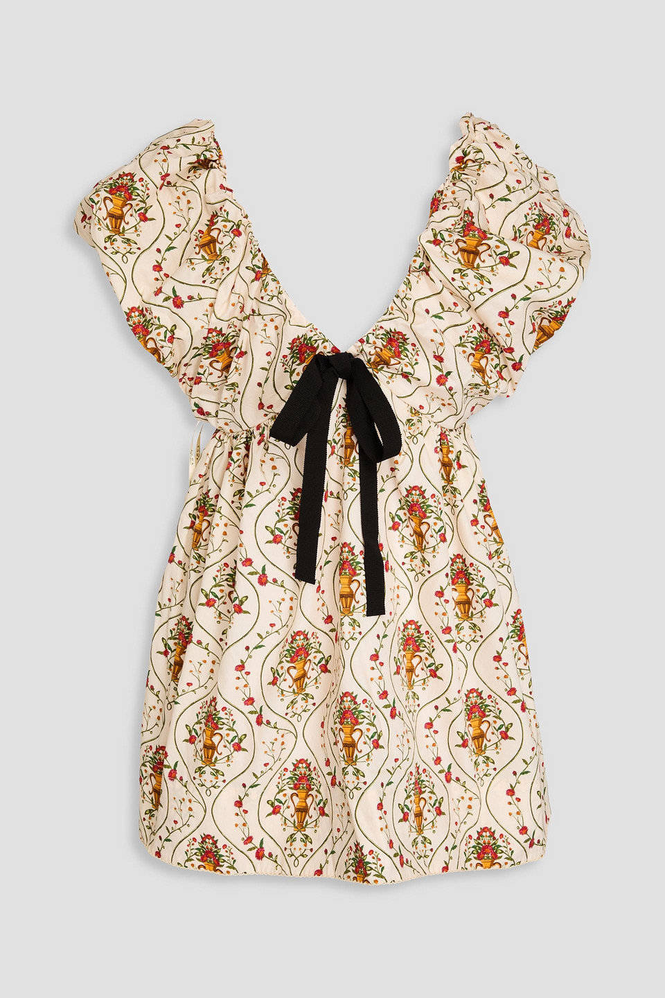 Agua By Agua Bendita Horizonte Remedios Floral-print Cotton-poplin Mini Dress In Creme