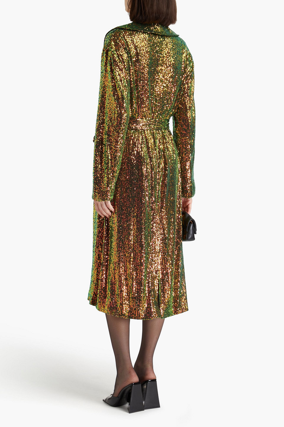 Shop Stine Goya Paulos Iridescent Sequined Tulle Trench Coat In Green