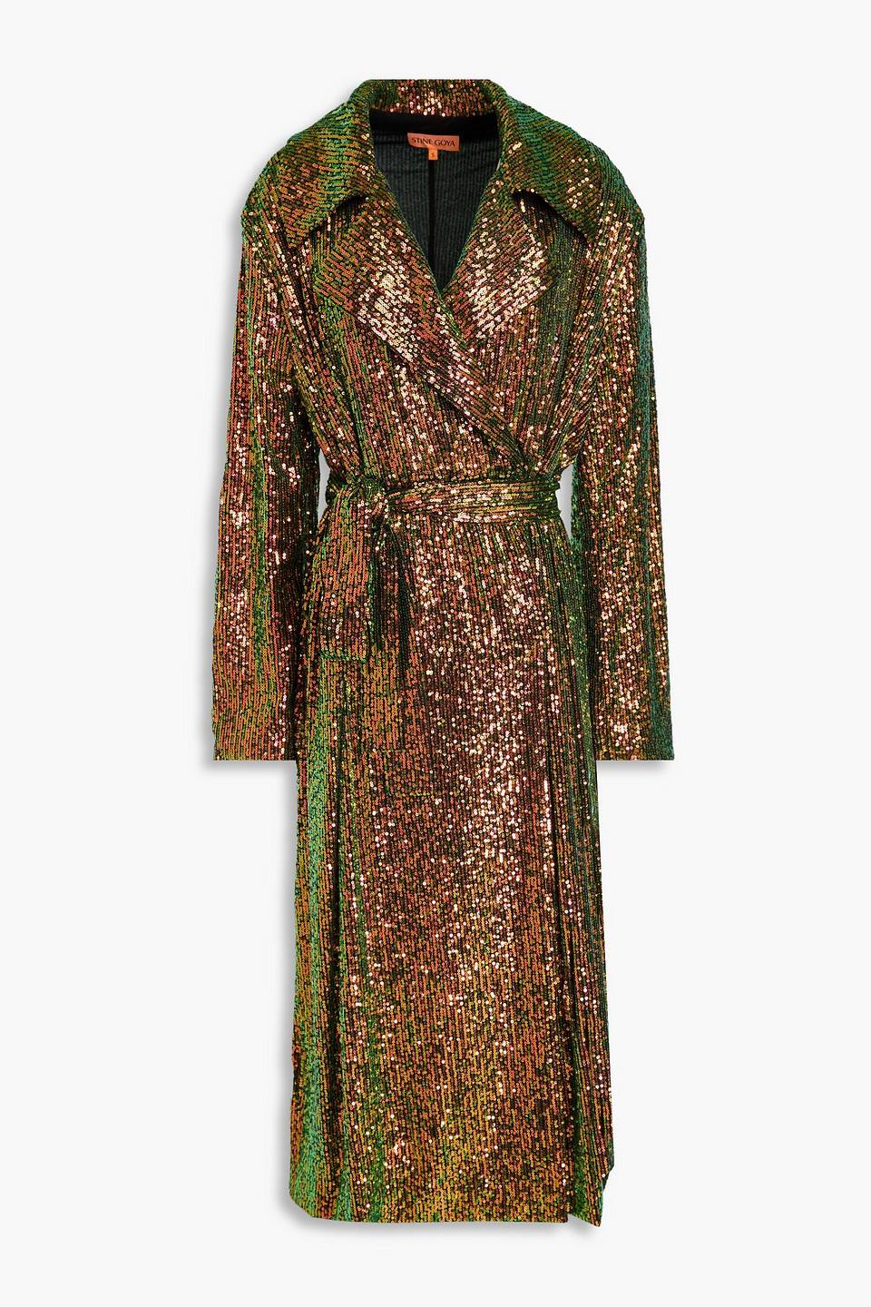 Stine Goya Sequin-embellished Notched-lapels Dress In Green