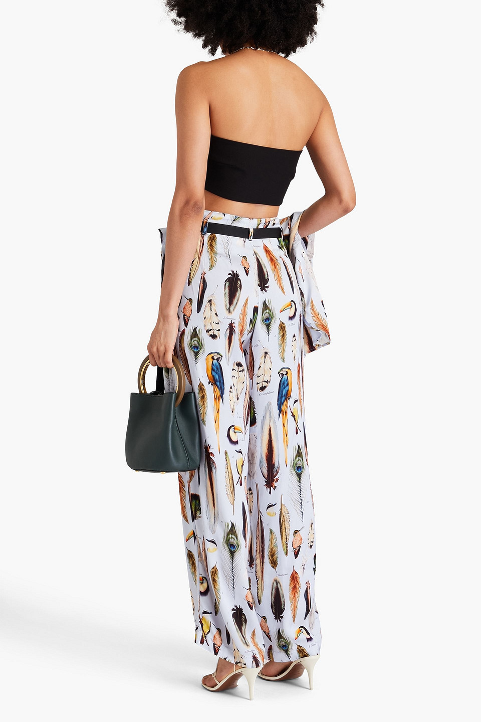 AGUA BY AGUA BENDITA MEMORIA PLUMA PRINTED SATIN WIDE-LEG PANTS