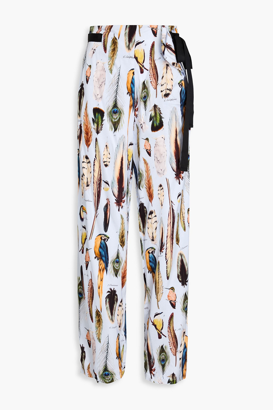 Agua By Agua Bendita Memoria Pluma Printed Satin Wide-leg Trousers In Blue
