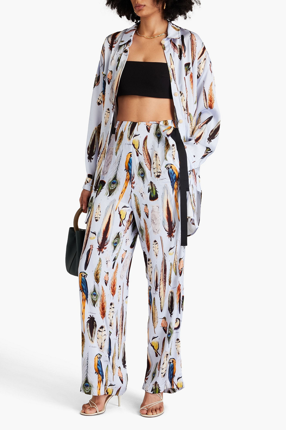 AGUA BY AGUA BENDITA MEMORIA PLUMA PRINTED SATIN WIDE-LEG PANTS