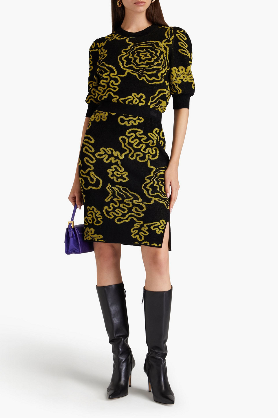 Diane Von Furstenberg Gusta Jacquard-knit Skirt In Black