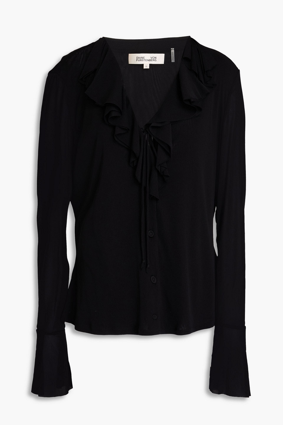 Diane Von Furstenberg Ilea Ruffled Stretch-mesh Blouse In Black