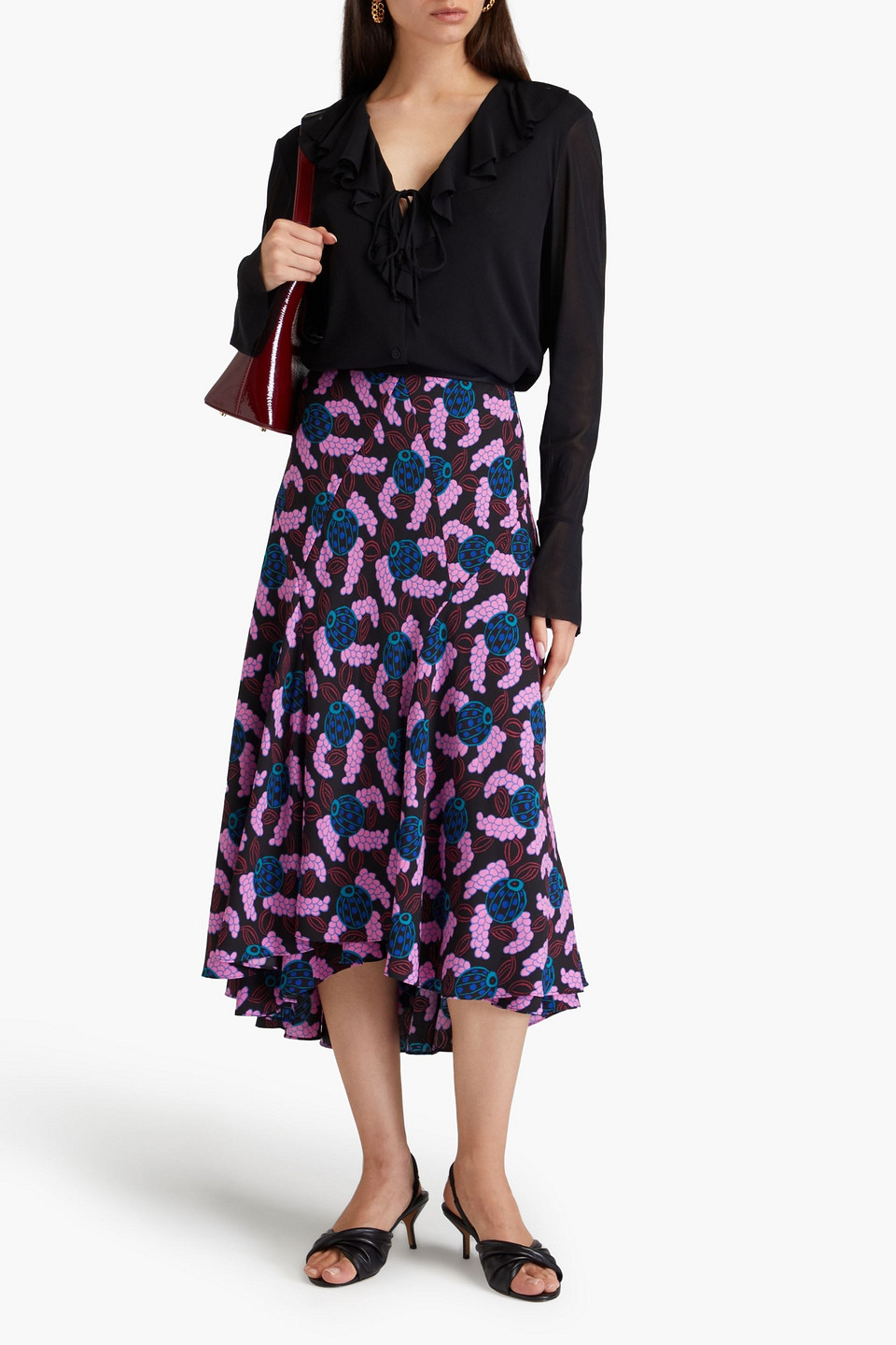 DIANE VON FURSTENBERG ILEA RUFFLED STRETCH-MESH BLOUSE