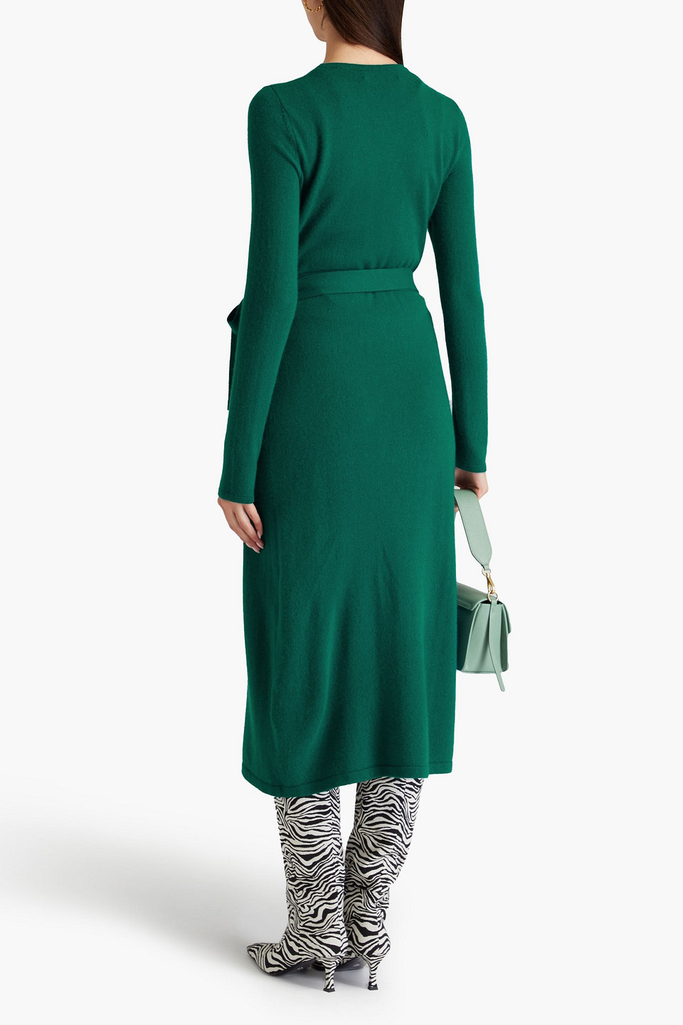 Shop Diane Von Furstenberg Astrid Wool And Cashmere-blend Midi Wrap Dress In Emerald