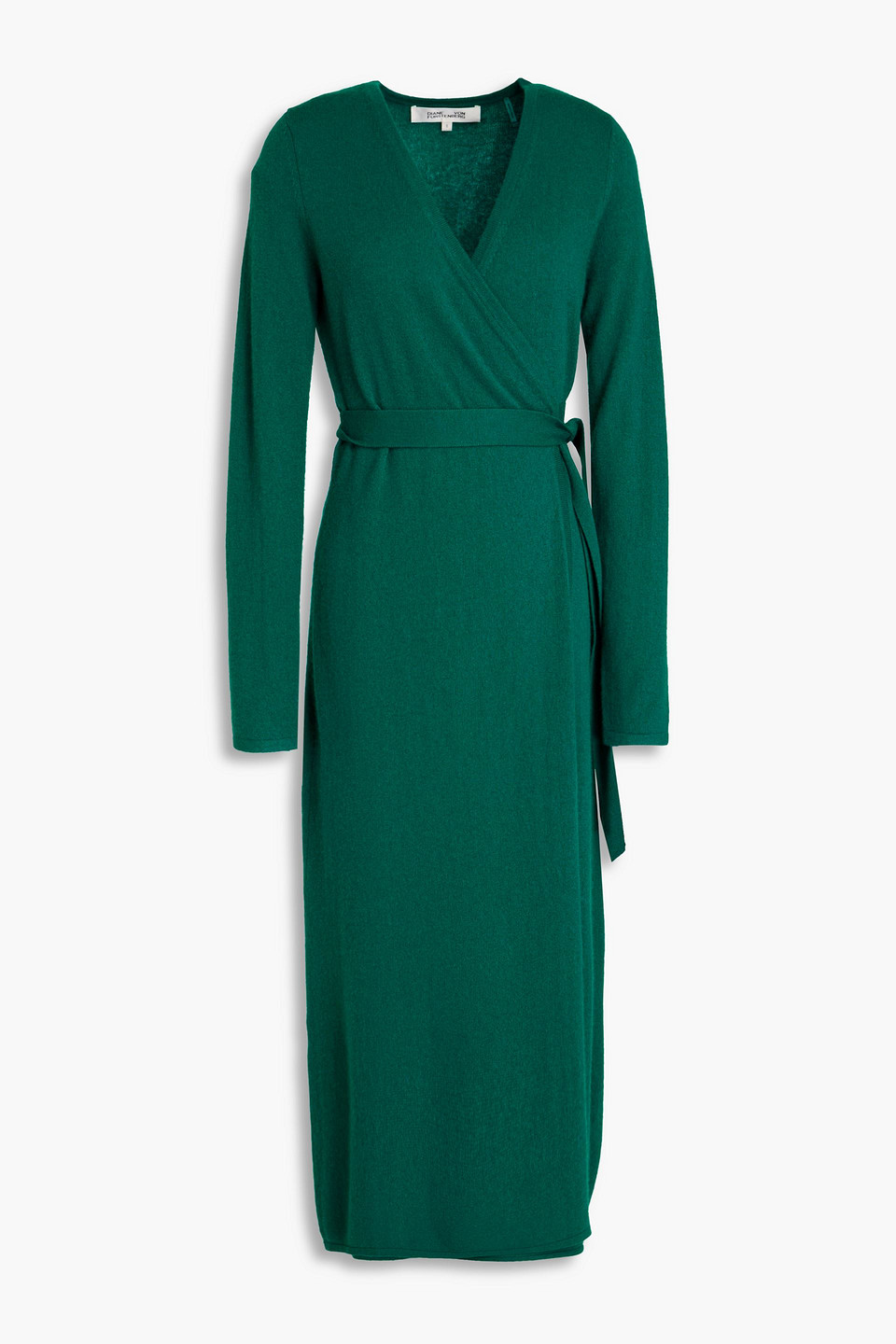 Diane Von Furstenberg Astrid Wool And Cashmere-blend Midi Wrap Dress In Emerald