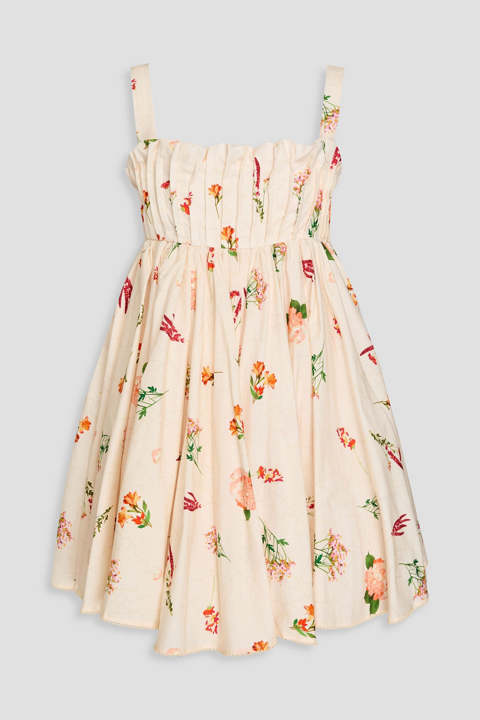 Agua By Agua Bendita Clementine Pintucked Floral-print Cotton-poplin Mini Dress In Multi