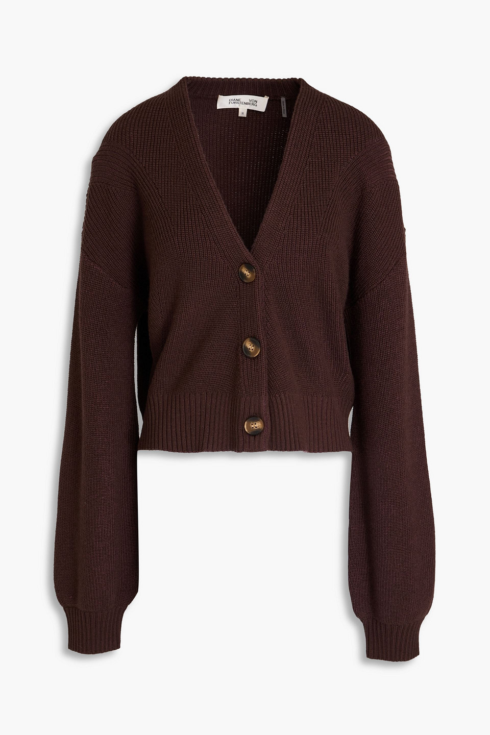 Diane Von Furstenberg Leslie Ribbed Wool-blend Cardigan In Chocolate