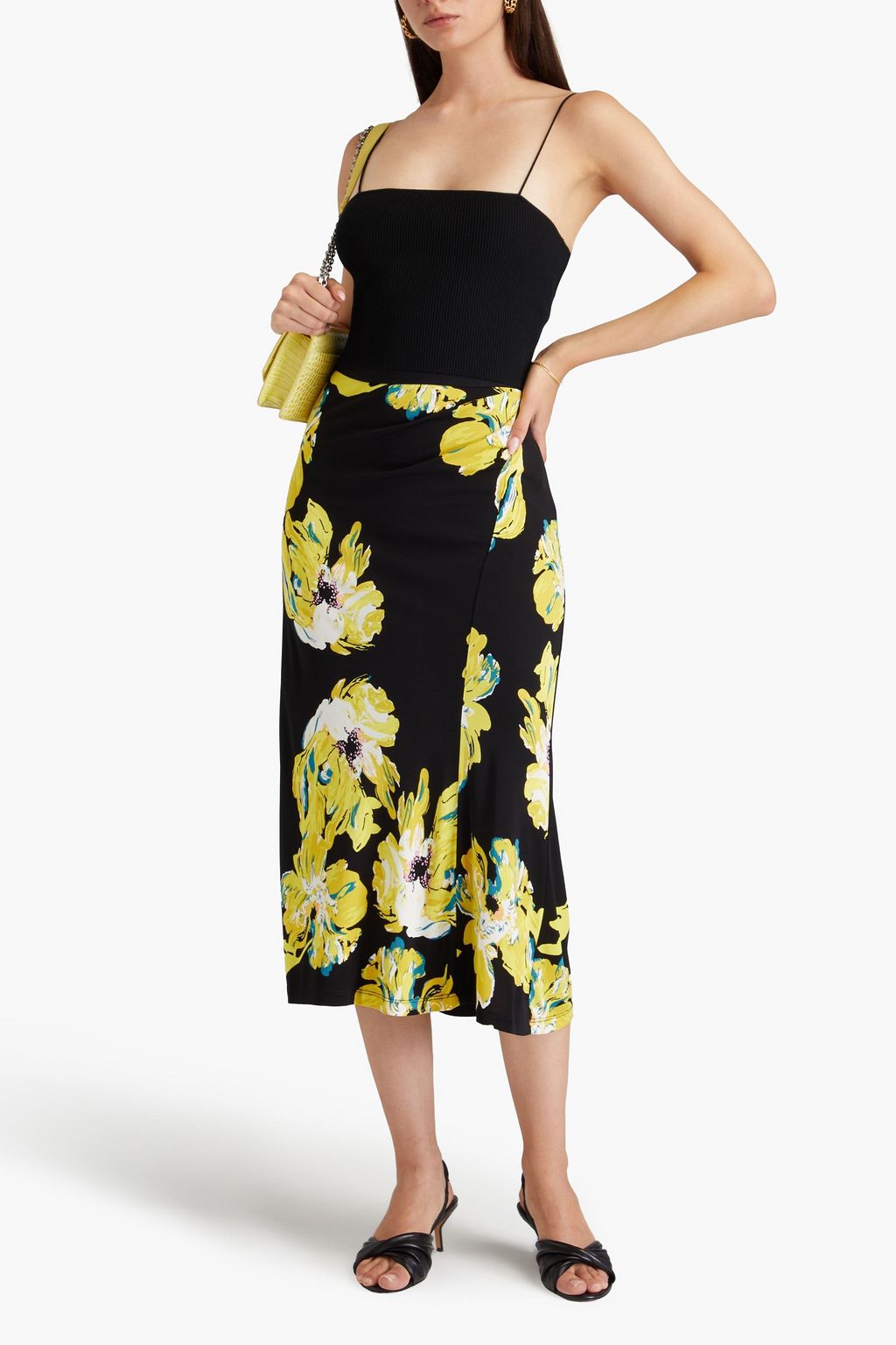 DIANE VON FURSTENBERG تنورة Whitley متوسطة الطول من الجيرسي مزينة بطبعة الأزهار