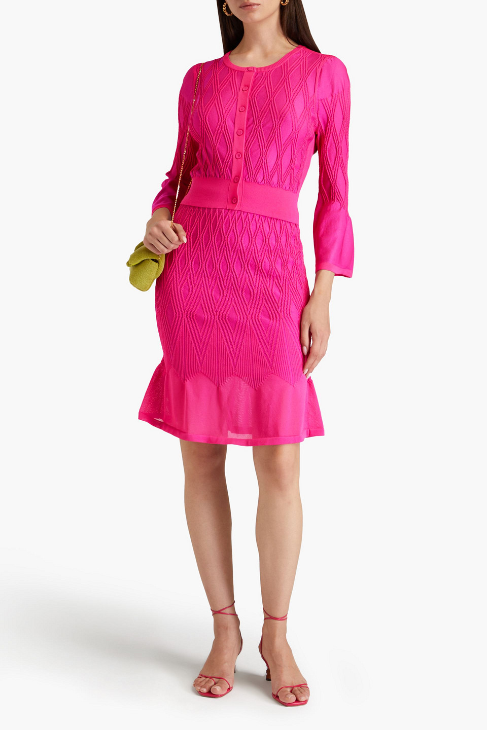 Diane Von Furstenberg Charlie Cropped Knitted Cardigan In Fuchsia