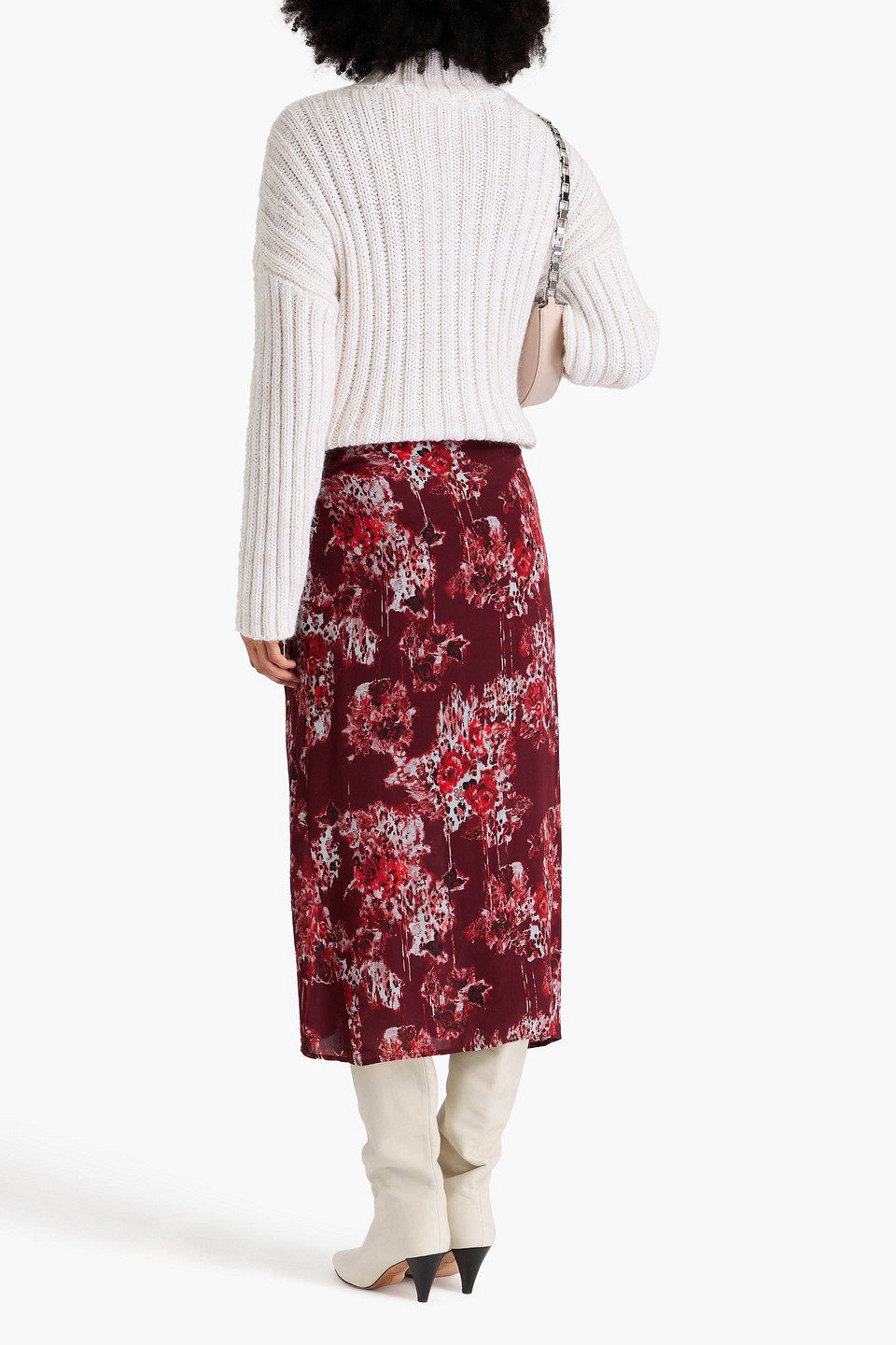 IRO ALISE RUCHED PRINTED CREPE DE CHINE MIDI SKIRT