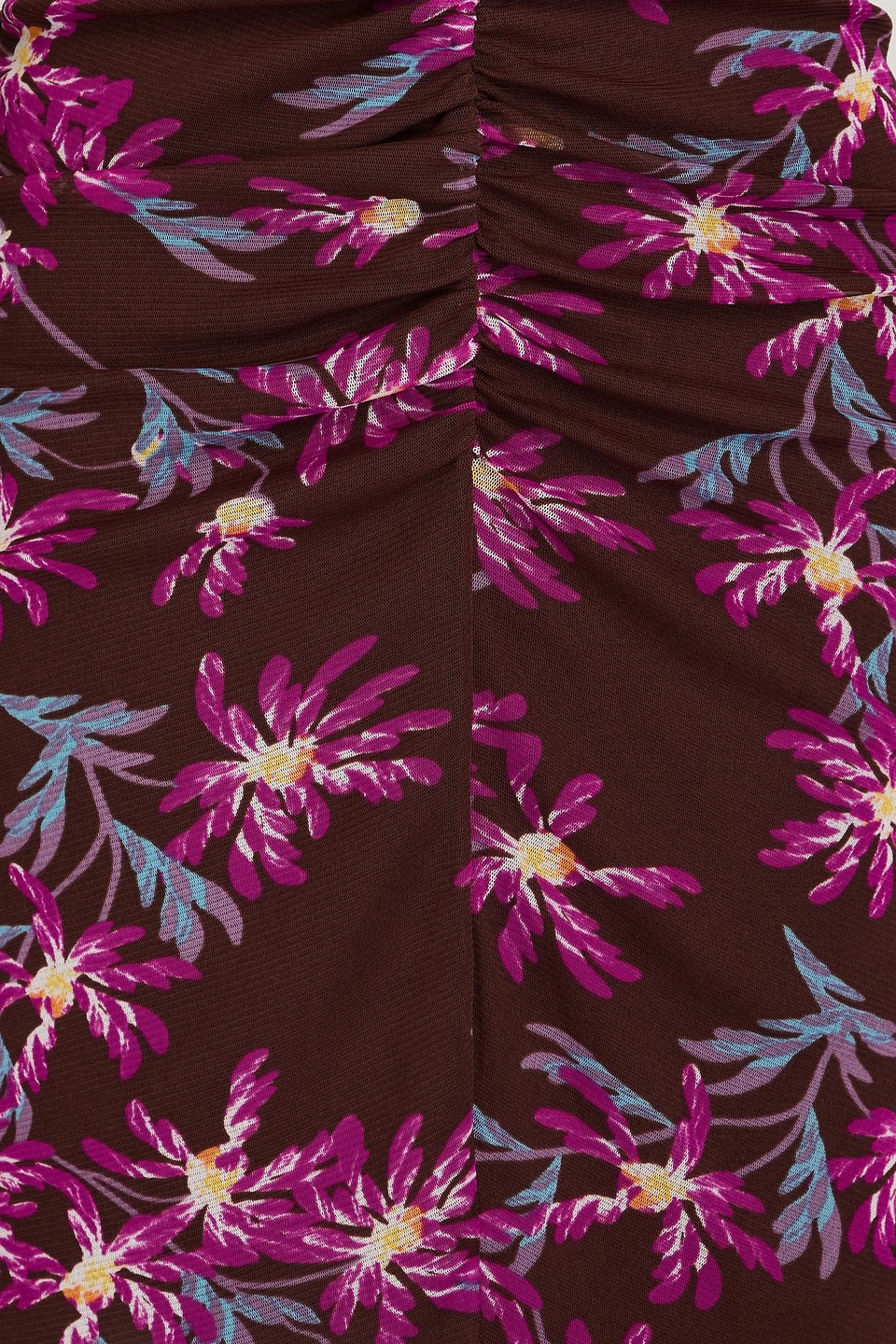 DIANE VON FURSTENBERG CLEMENTINE RUCHED FLORAL-PRINT STRETCH-MESH MIDI DRESS