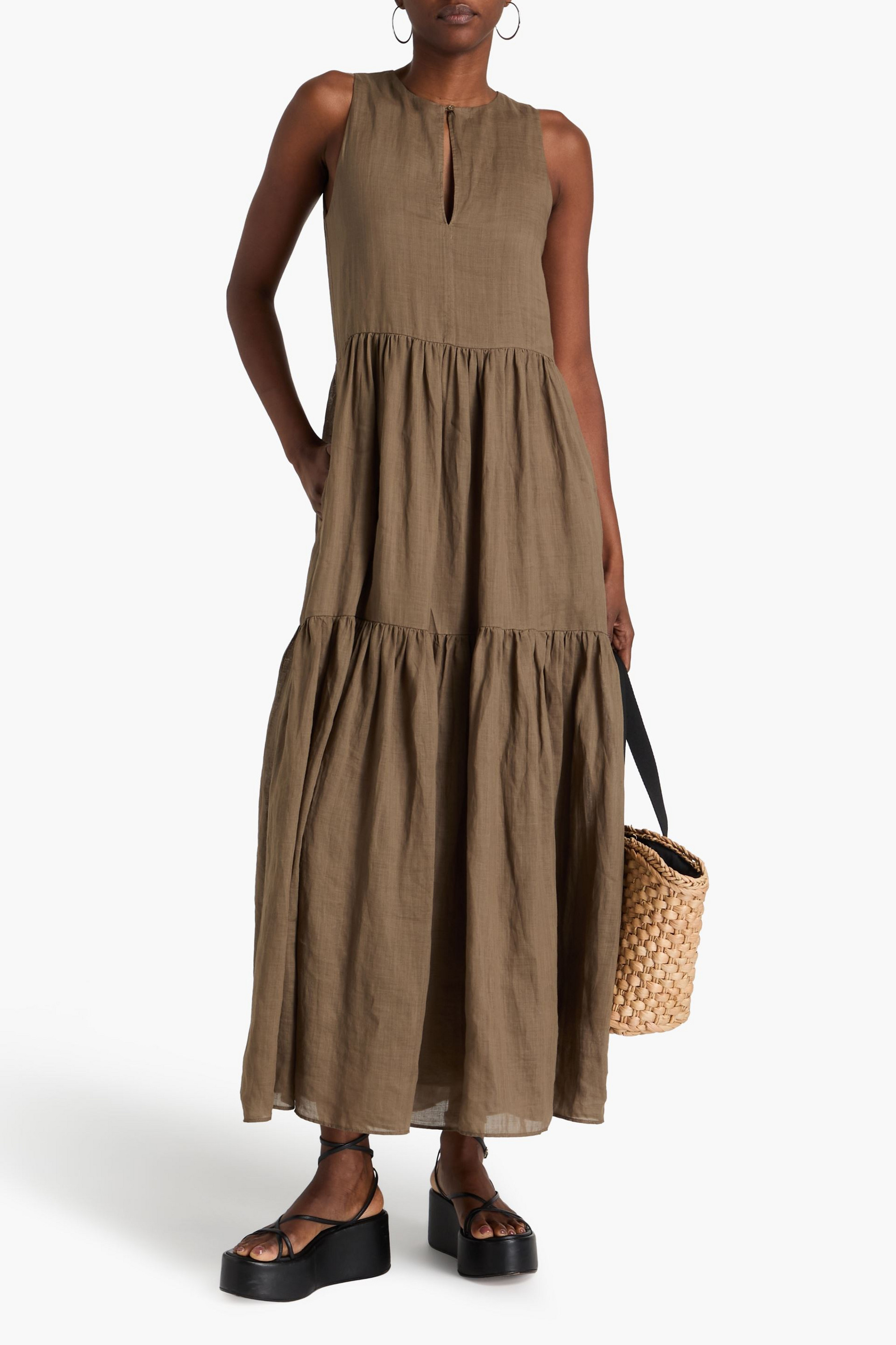 FRAME Tiered ramie maxi dress