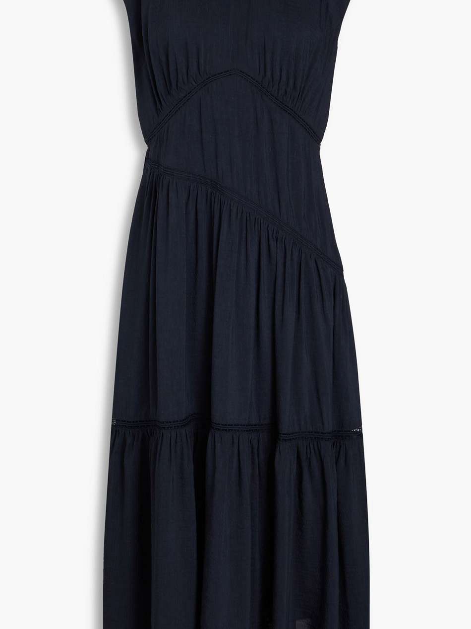 gathered linen-blend seersucker midi dress