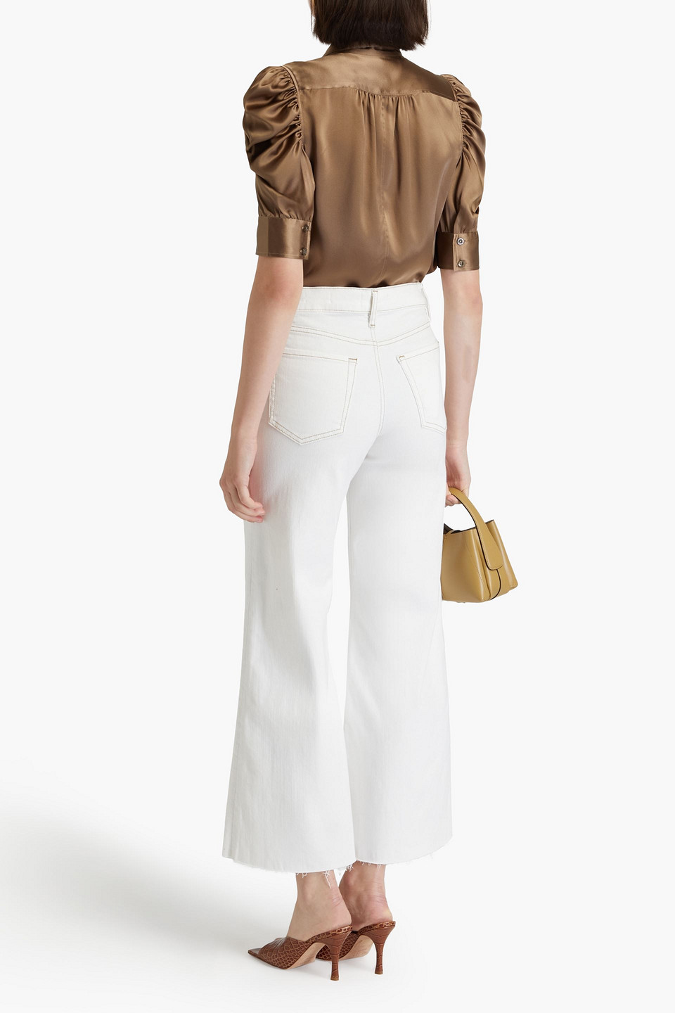 Frame Womens White Le Pixie Slim Palazzo Wide-leg High-rise Stretch Denim-blend Jeans In White