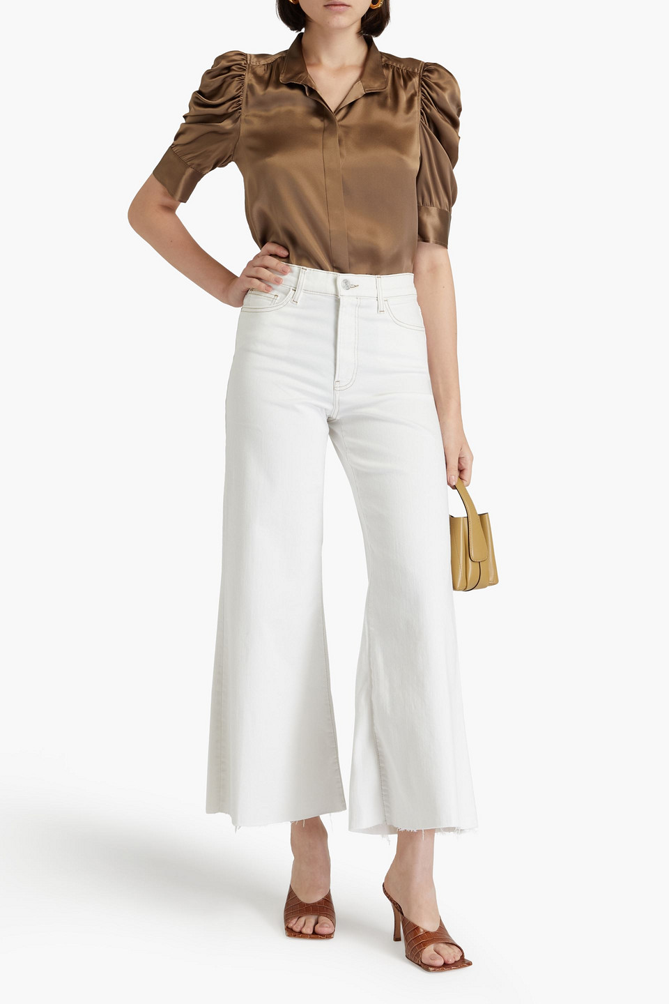 Frame Womens White Le Pixie Slim Palazzo Wide-leg High-rise Stretch Denim-blend Jeans In White