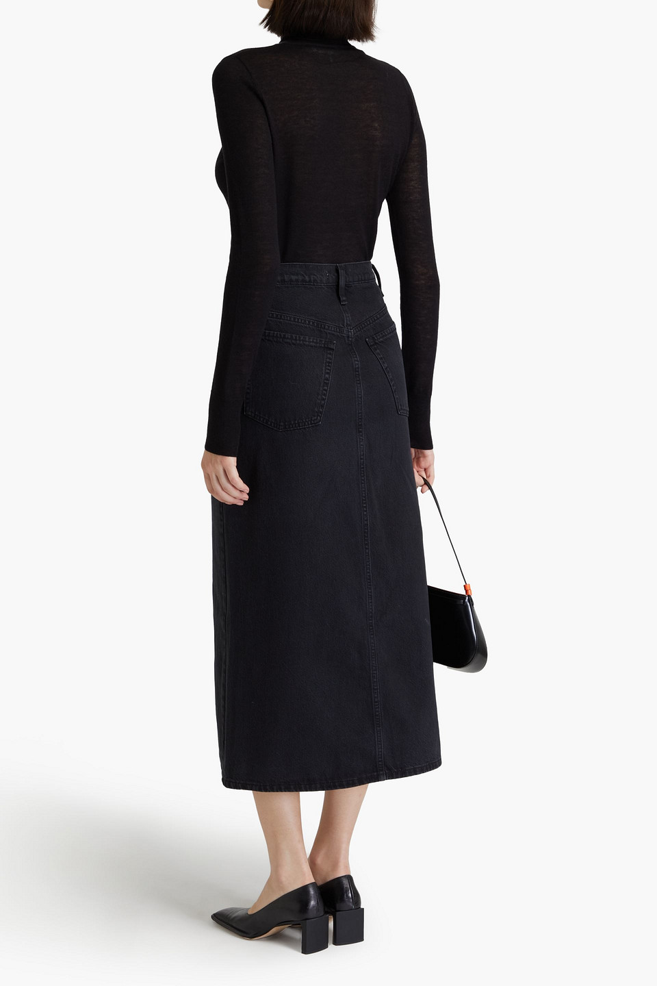  Frame - The Midaxi Denim Midi Skirt - Black - 24 