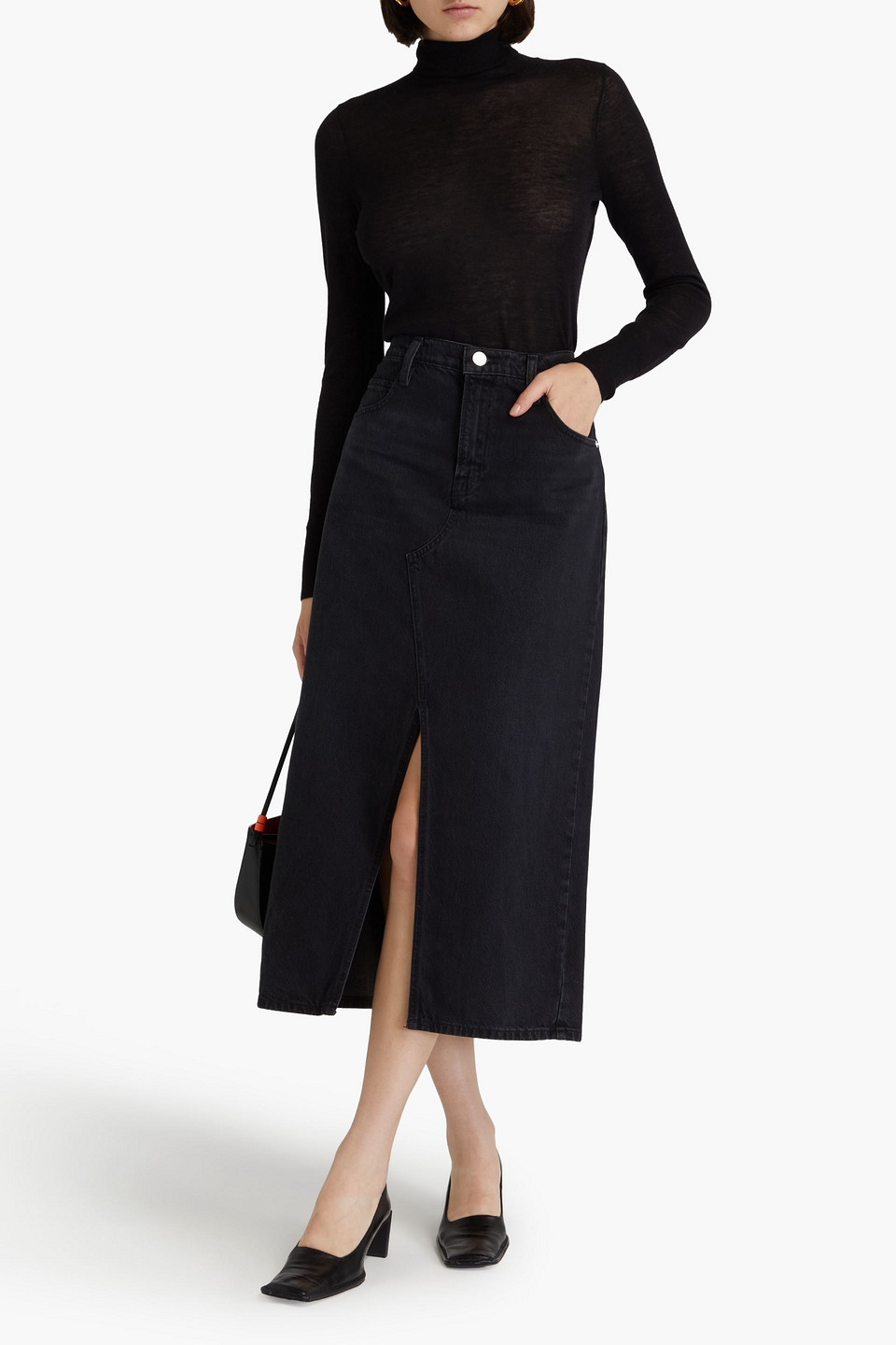  Frame - The Midaxi Denim Midi Skirt - Black - 24 