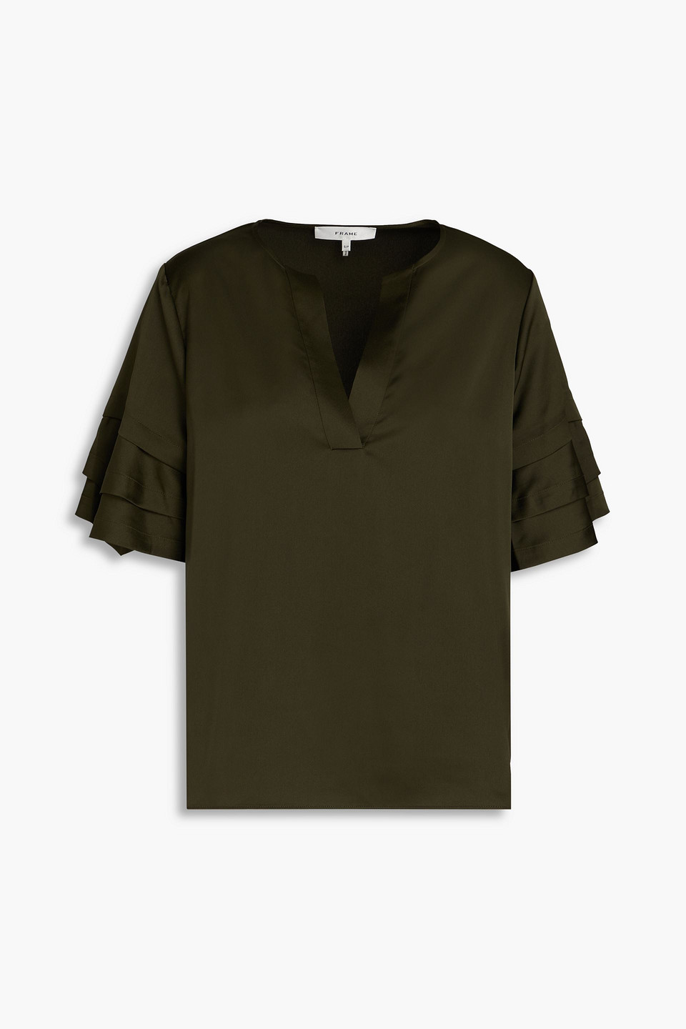 Shop Frame Ruffled Satin Blouse In Army Green