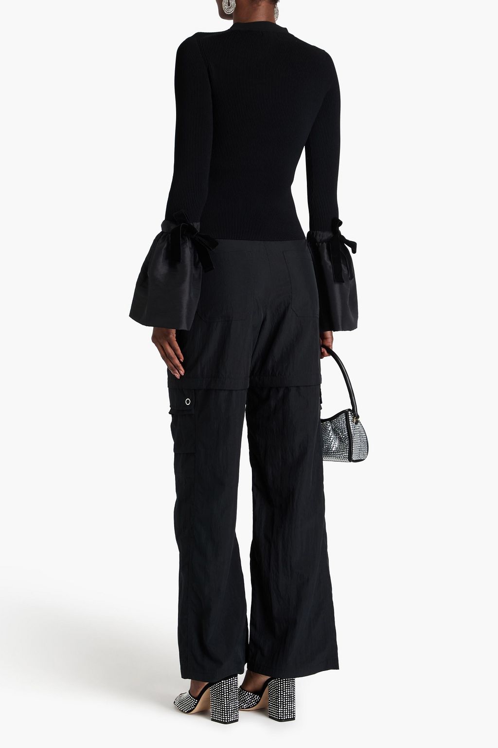 SIMKHAI Agata taffeta-paneled ribbed-knit top