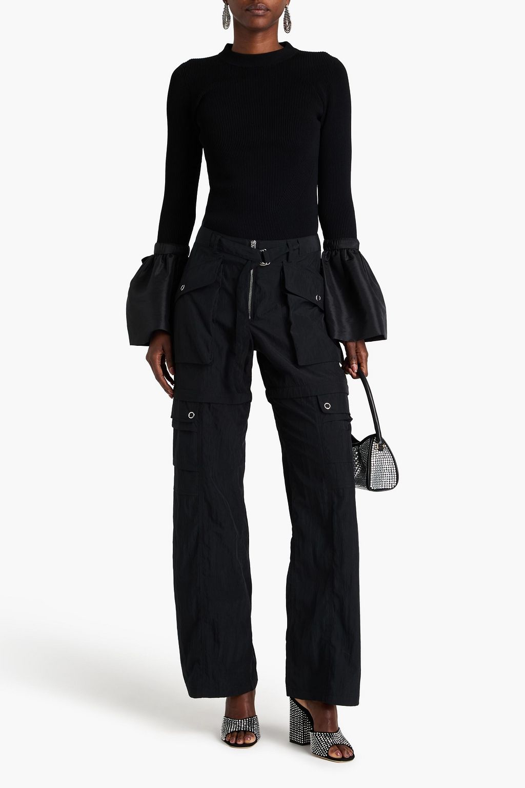 SIMKHAI Agata taffeta-paneled ribbed-knit top
