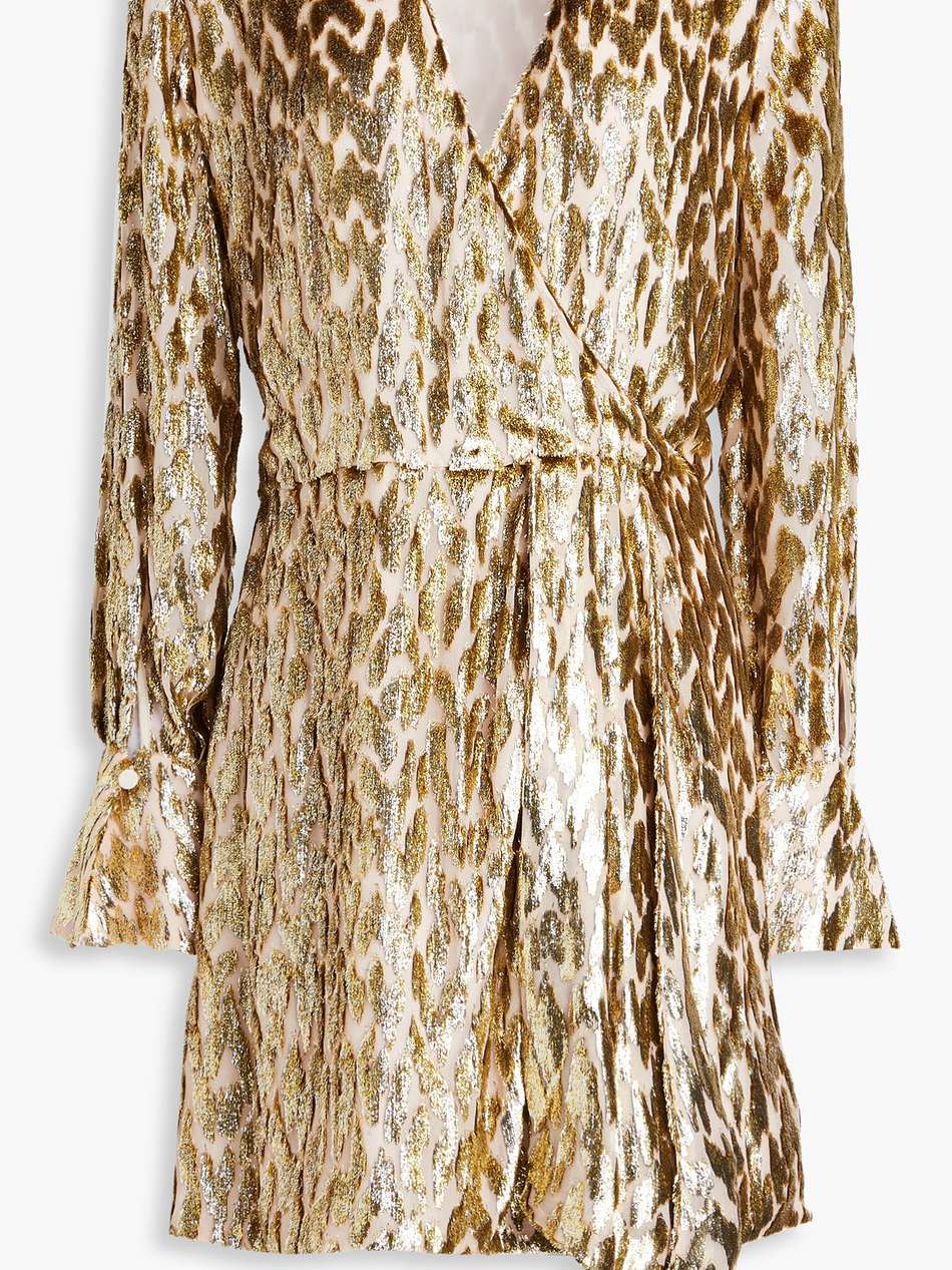 camryn wrap-effect metallic fil coupé lurex and silk-blend mini dress