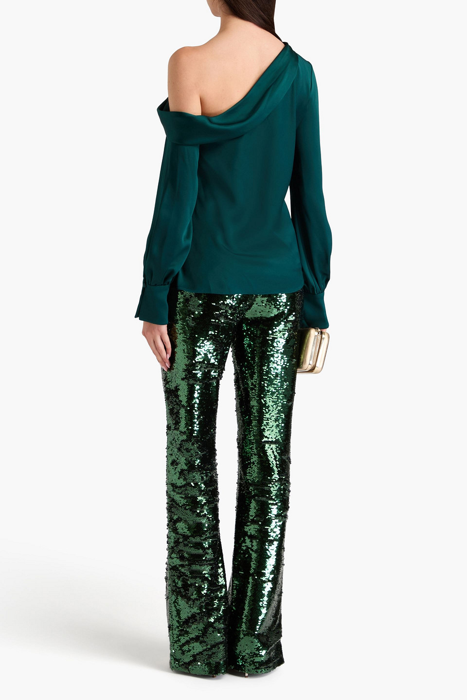 Shop Simkhai Ariah Sequined Tulle Straight-leg Pants In Emerald