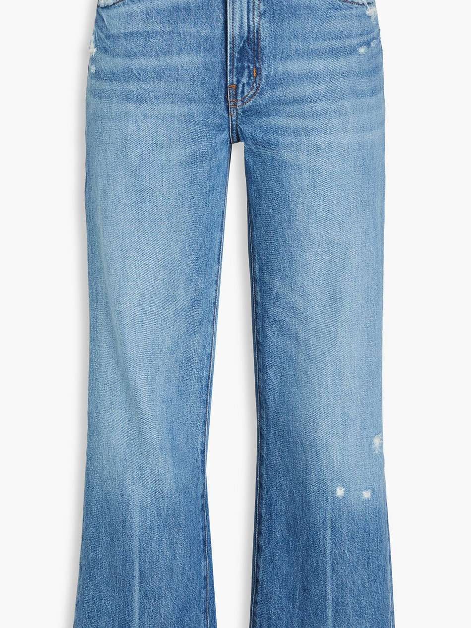 relaxed straight cropped distressed mid-rise straight-leg jeans