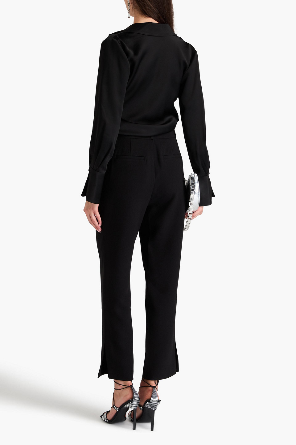 Shop Simkhai Vera Cropped Crepe Straight-leg Pants In Black
