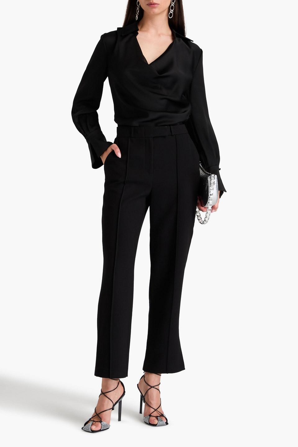 Shop Simkhai Vera Cropped Crepe Straight-leg Pants In Black