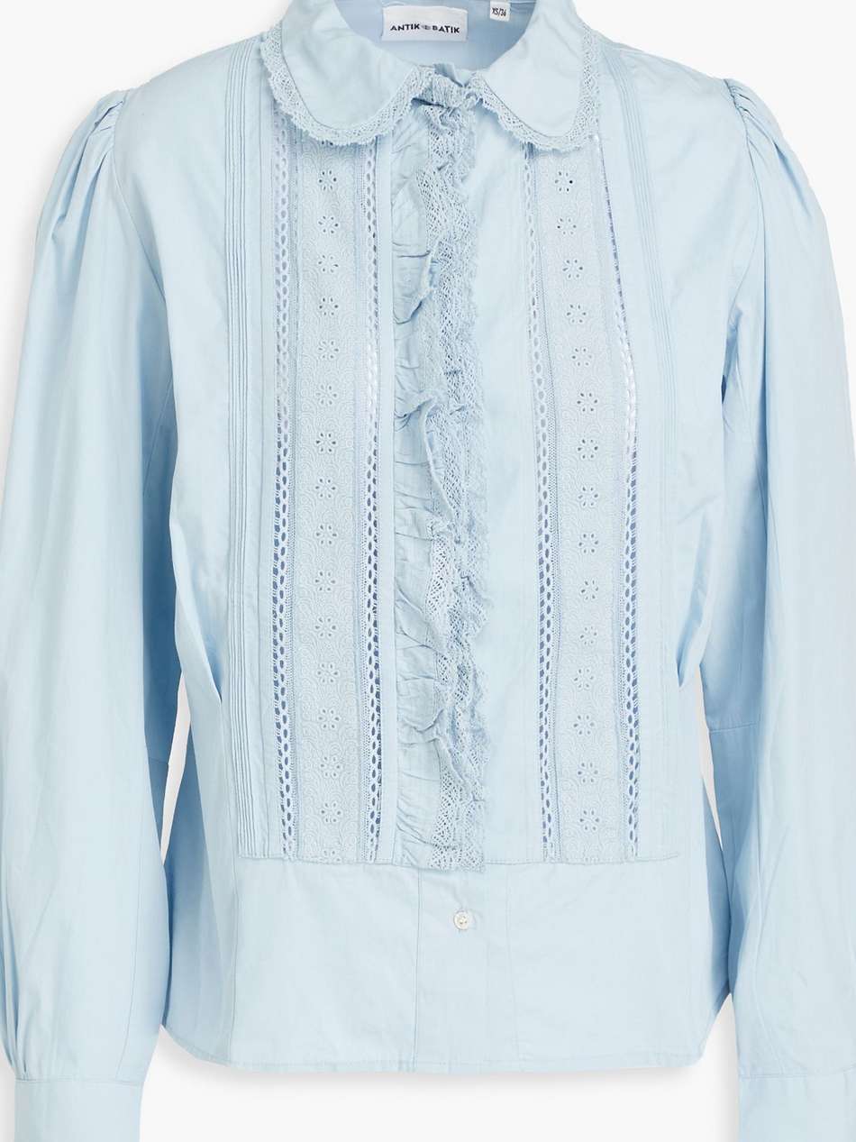 diane ruffled broderie anglaise-trimmed cotton-poplin blouse