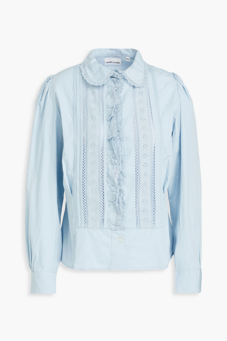 Antik Batik Diane Ruffled Broderie Anglaise-trimmed Cotton-poplin Blouse In Sky Blue