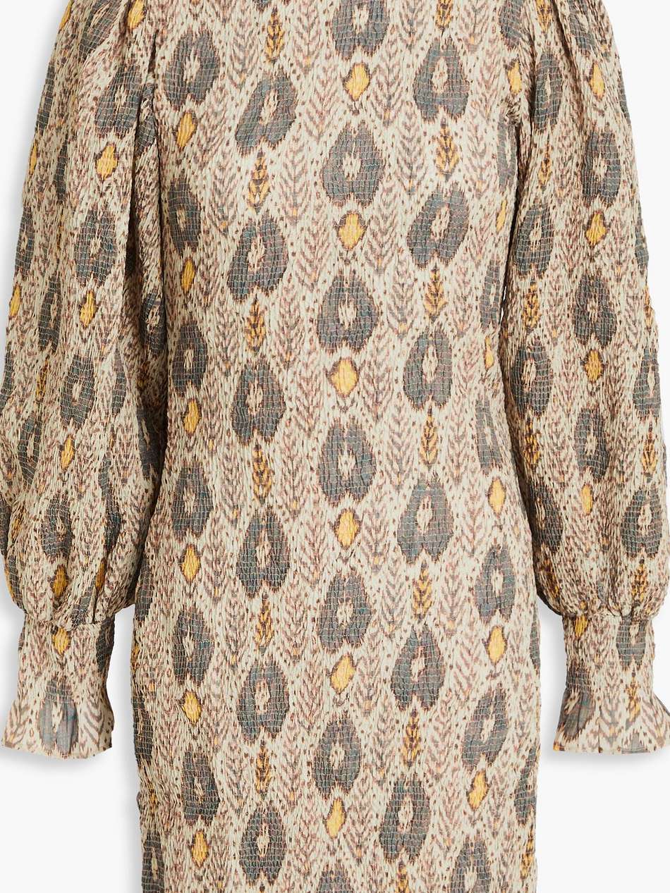 animal shirred printed crepe de chine mini dress