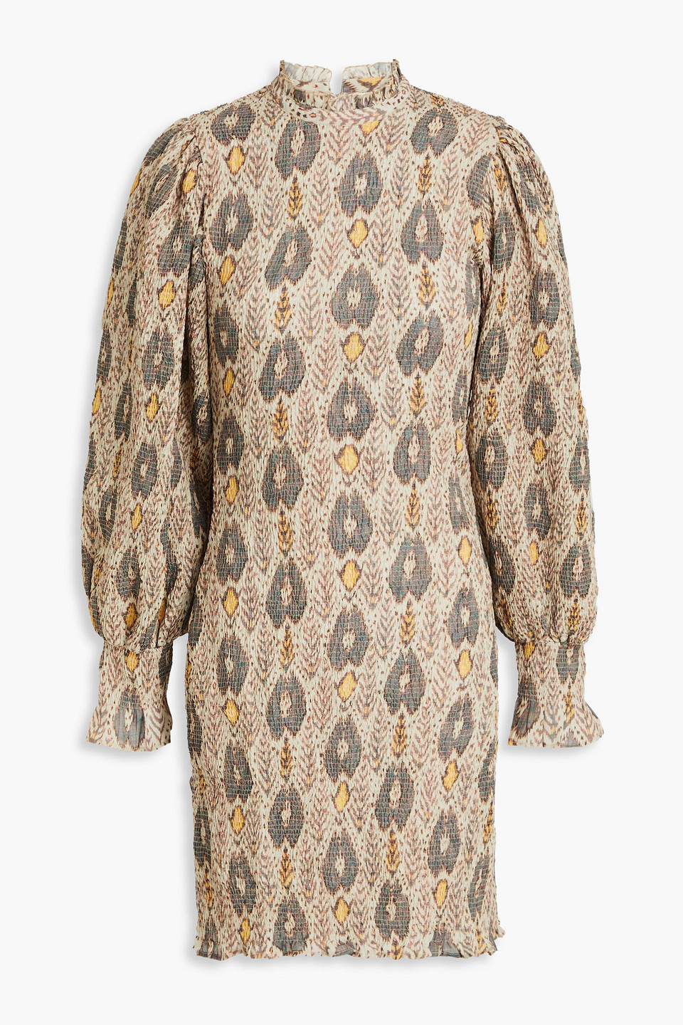 Antik Batik Animal Shirred Printed Crepe De Chine Mini Dress In Neutral